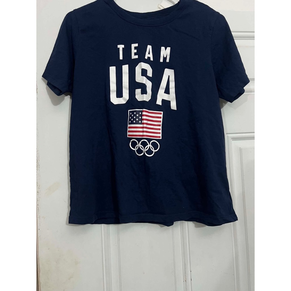 Team USA Olympics T-Shirt Navy Blue Graphic American Flag Rings  Large